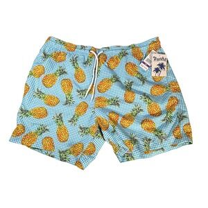 Trunks Surf & Swim Co Gingham Pineapple Swim Trunks Blue  Men's XXL